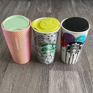 Starbucks Ceramic 12 oz travel tumblers with lids (3)
